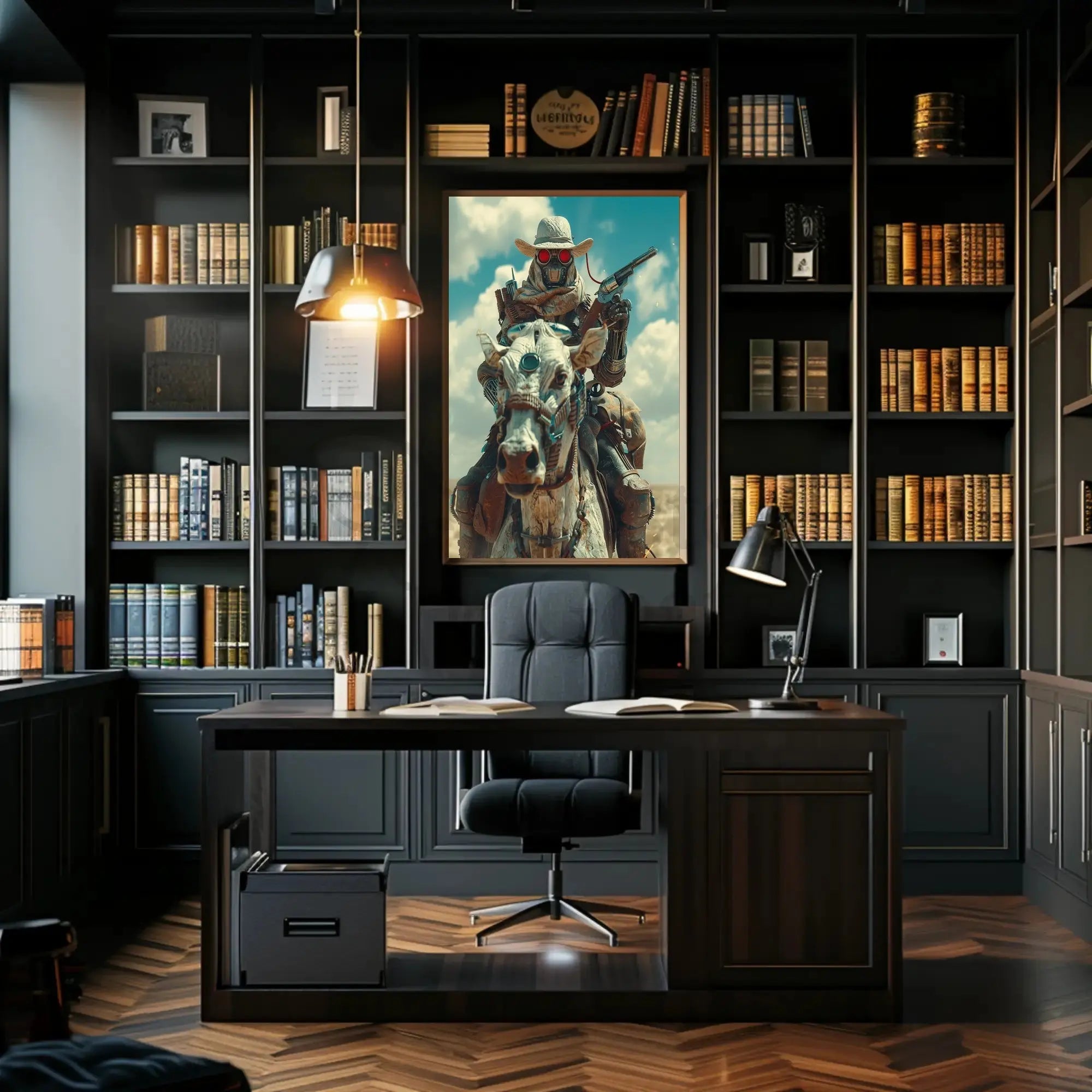 Futuristic Steampunk Cowboy Adventure Futuristic Sci-Fi Poster PosterGoat