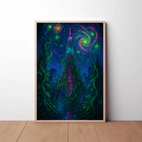 Futuristic Tower in Nature's Embrace Sci-Fi Poster PosterGoat