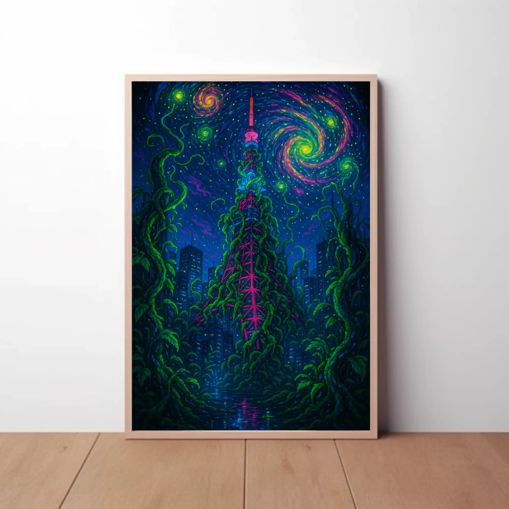 Futuristic Tower in Nature's Embrace Sci-Fi Poster PosterGoat