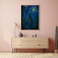 Futuristic Tower in Nature's Embrace Sci-Fi Poster PosterGoat