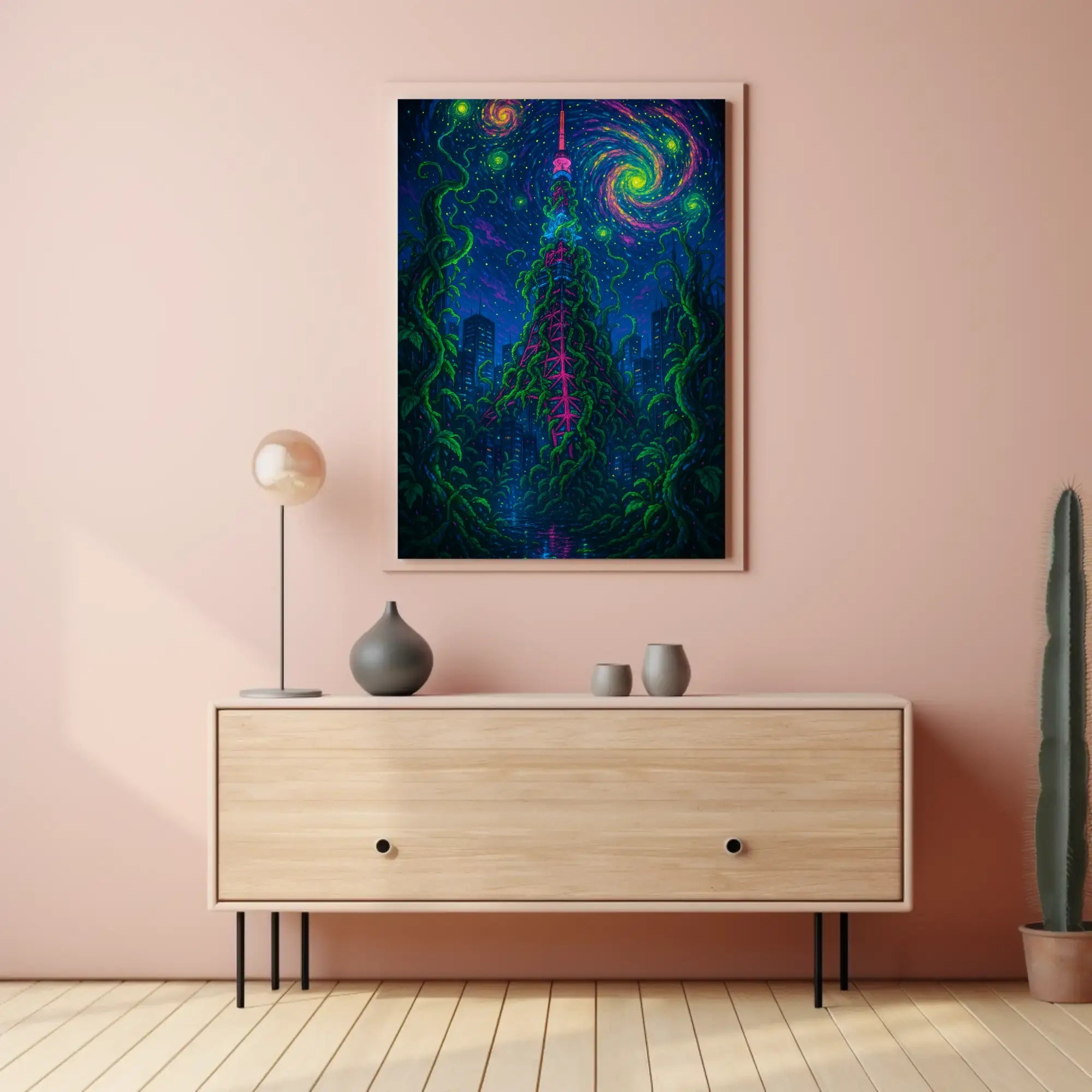 Futuristic Tower in Nature's Embrace Sci-Fi Poster PosterGoat