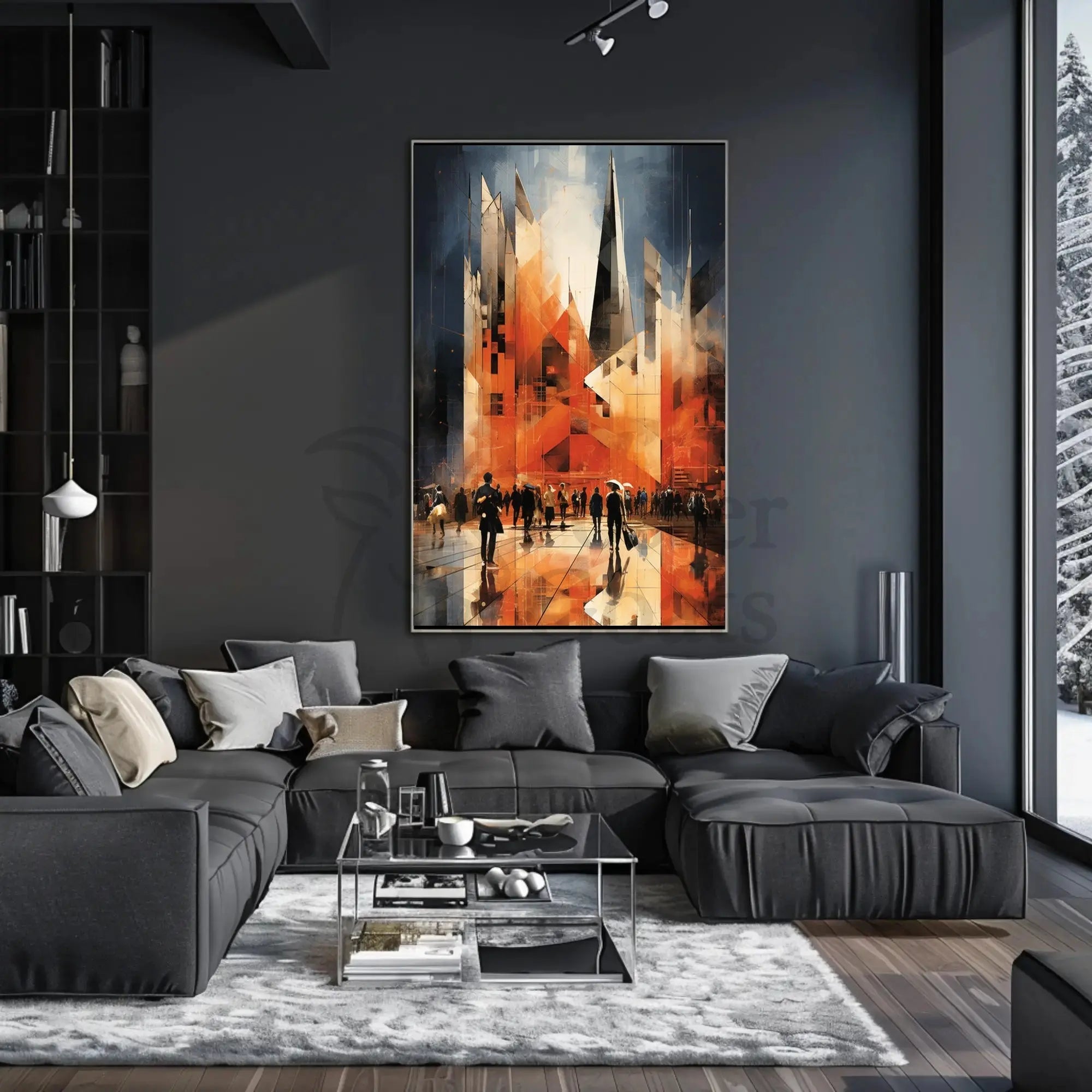 Futuristic Urban Geometry in Motion Artistic Poster PosterGoat