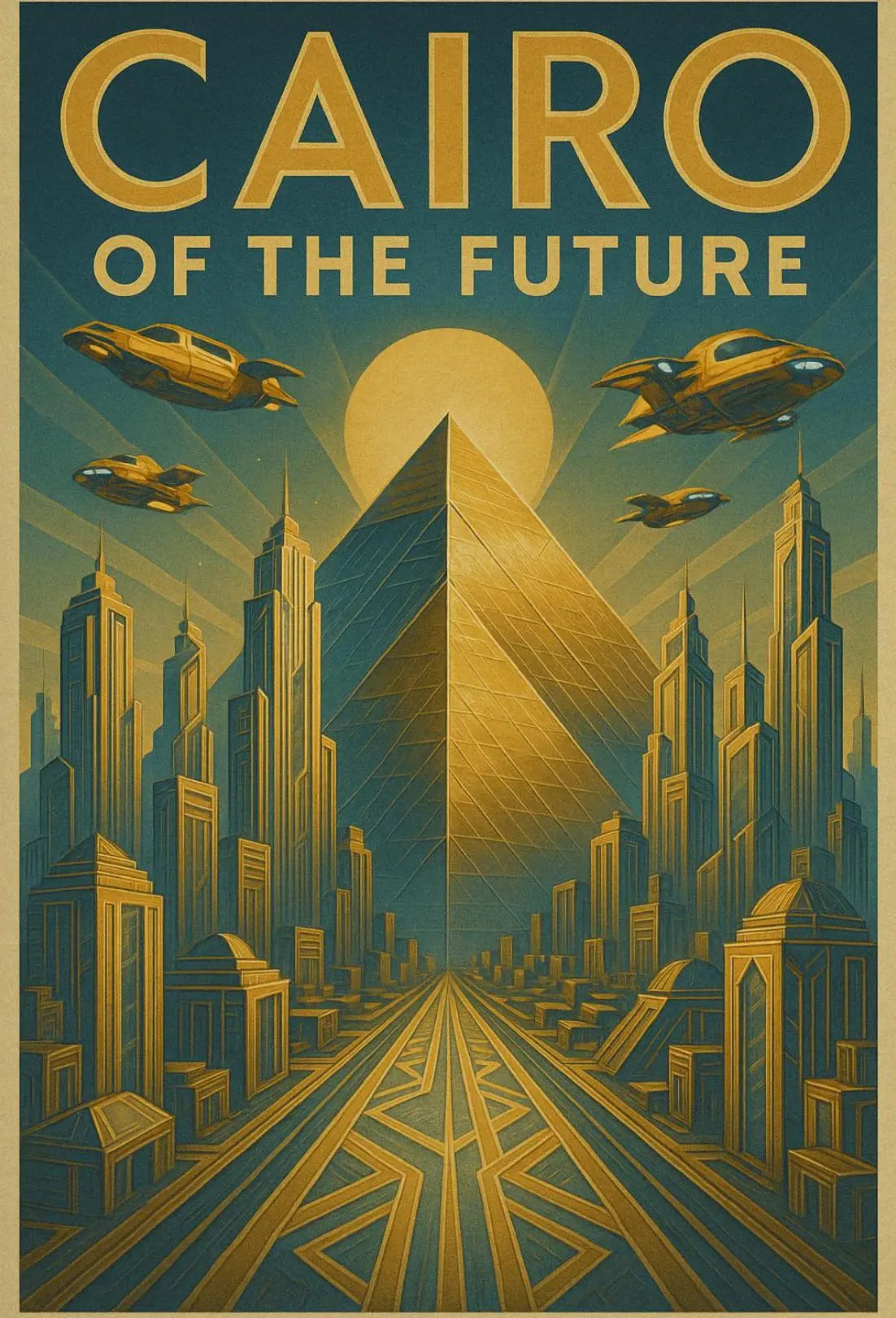Futuristic Vision of Cairo: Retro-Futuristic Sci-Fi Poster PosterGoat