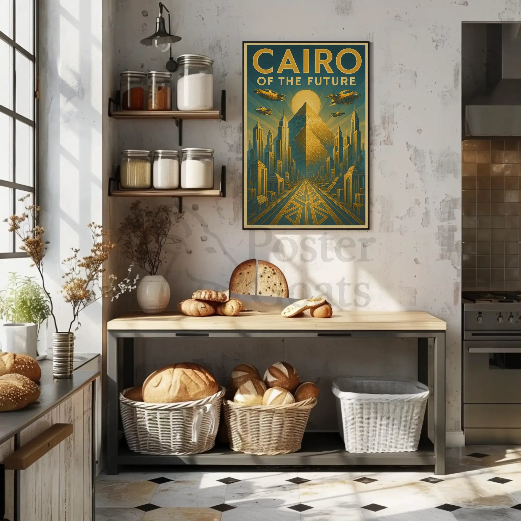 Futuristic Vision of Cairo: Retro-Futuristic Sci-Fi Poster PosterGoat