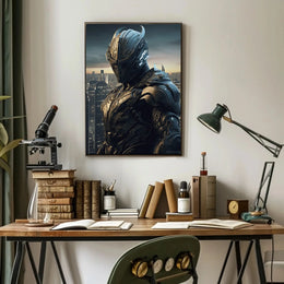 Futuristic Warrior in Dystopian City Sci-Fi Poster PosterGoat