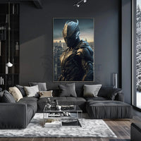 Futuristic Warrior in Dystopian City Sci-Fi Poster PosterGoat