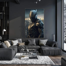 Futuristic Warrior in Dystopian City Sci-Fi Poster PosterGoat