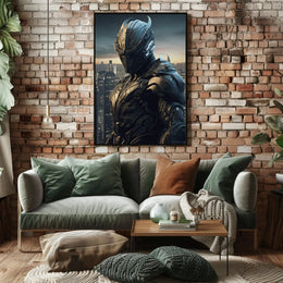 Futuristic Warrior in Dystopian City Sci-Fi Poster PosterGoat