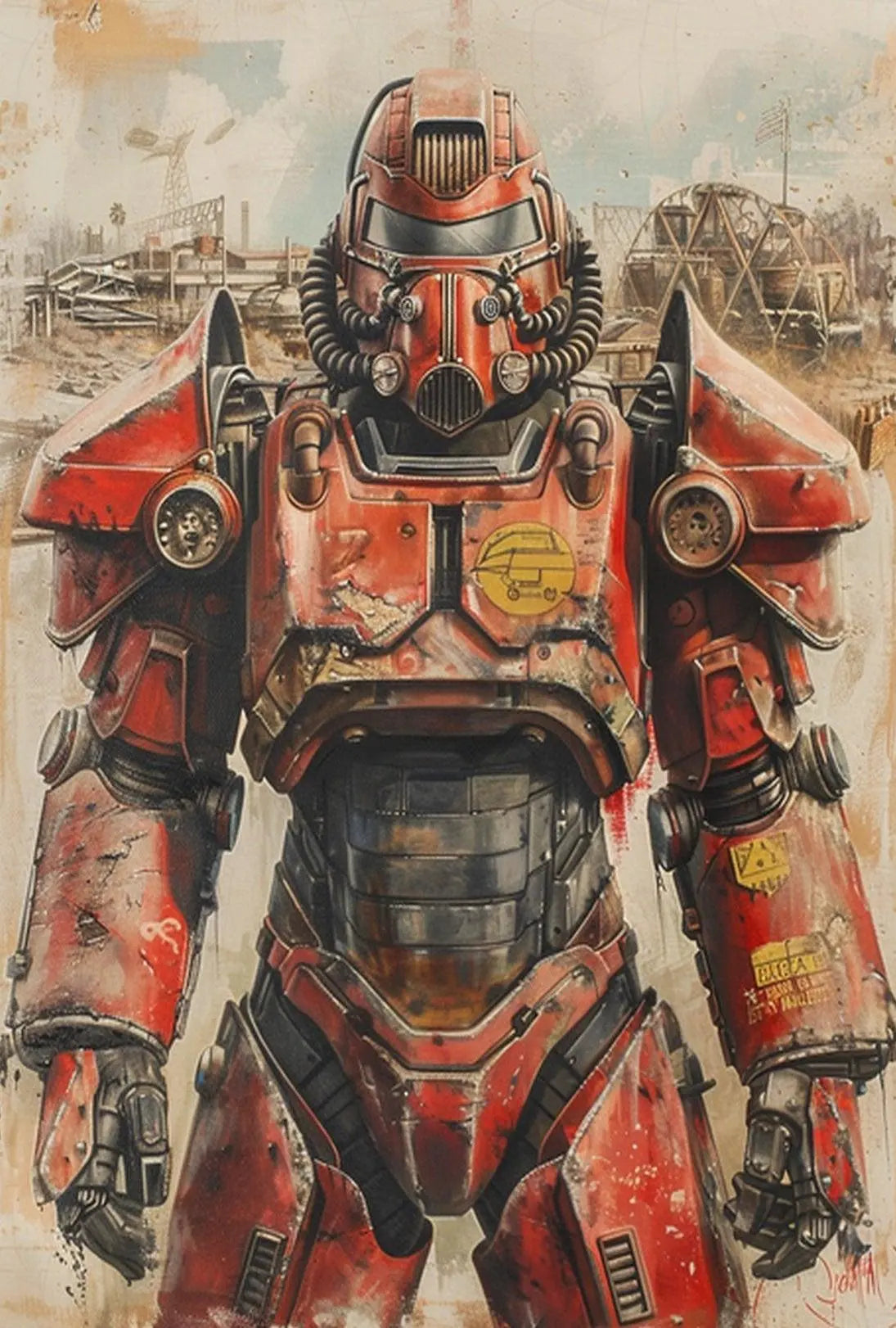 Futuristic Warrior in Industrial Setting Sci-Fi Poster PosterGoat