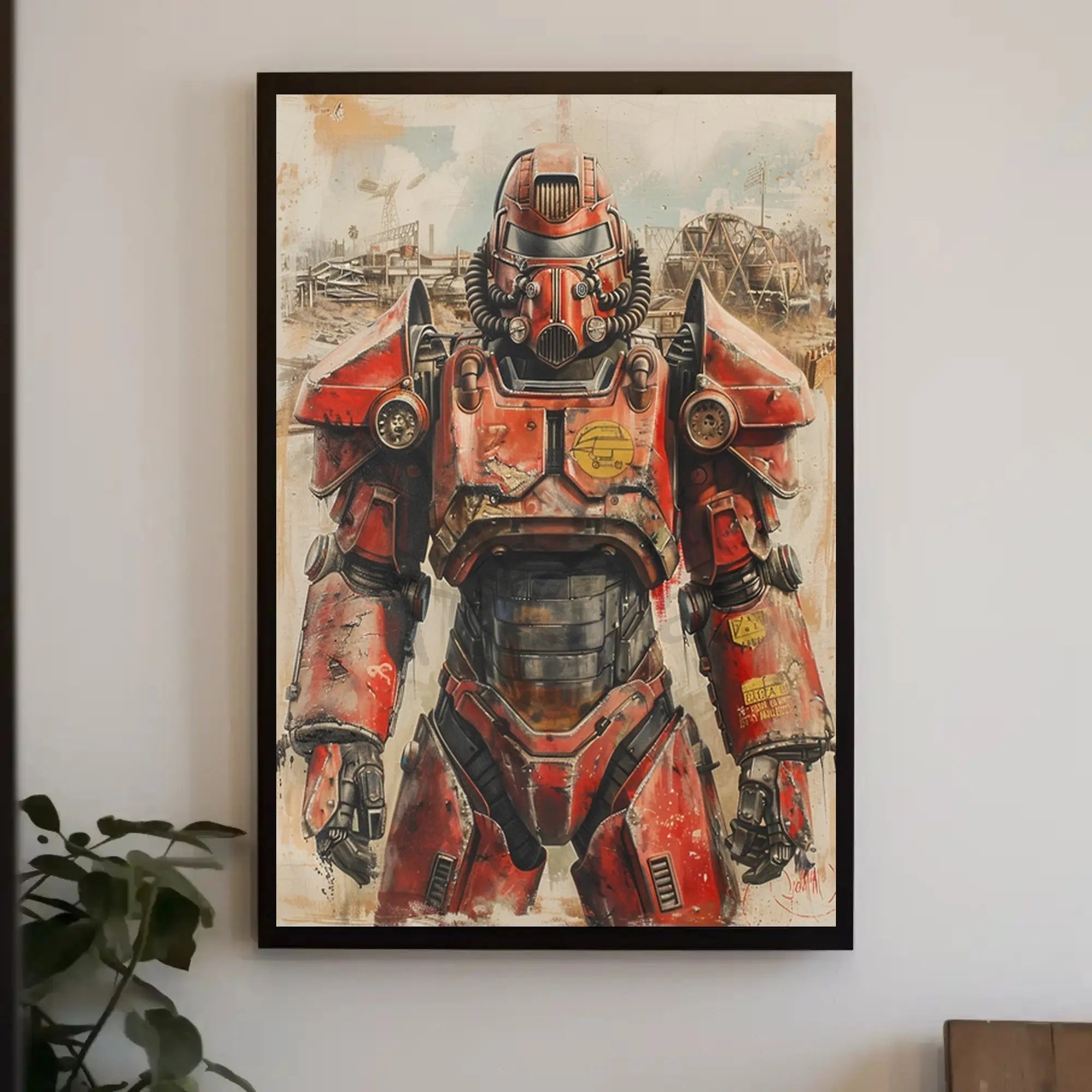 Futuristic Warrior in Industrial Setting Sci-Fi Poster PosterGoat