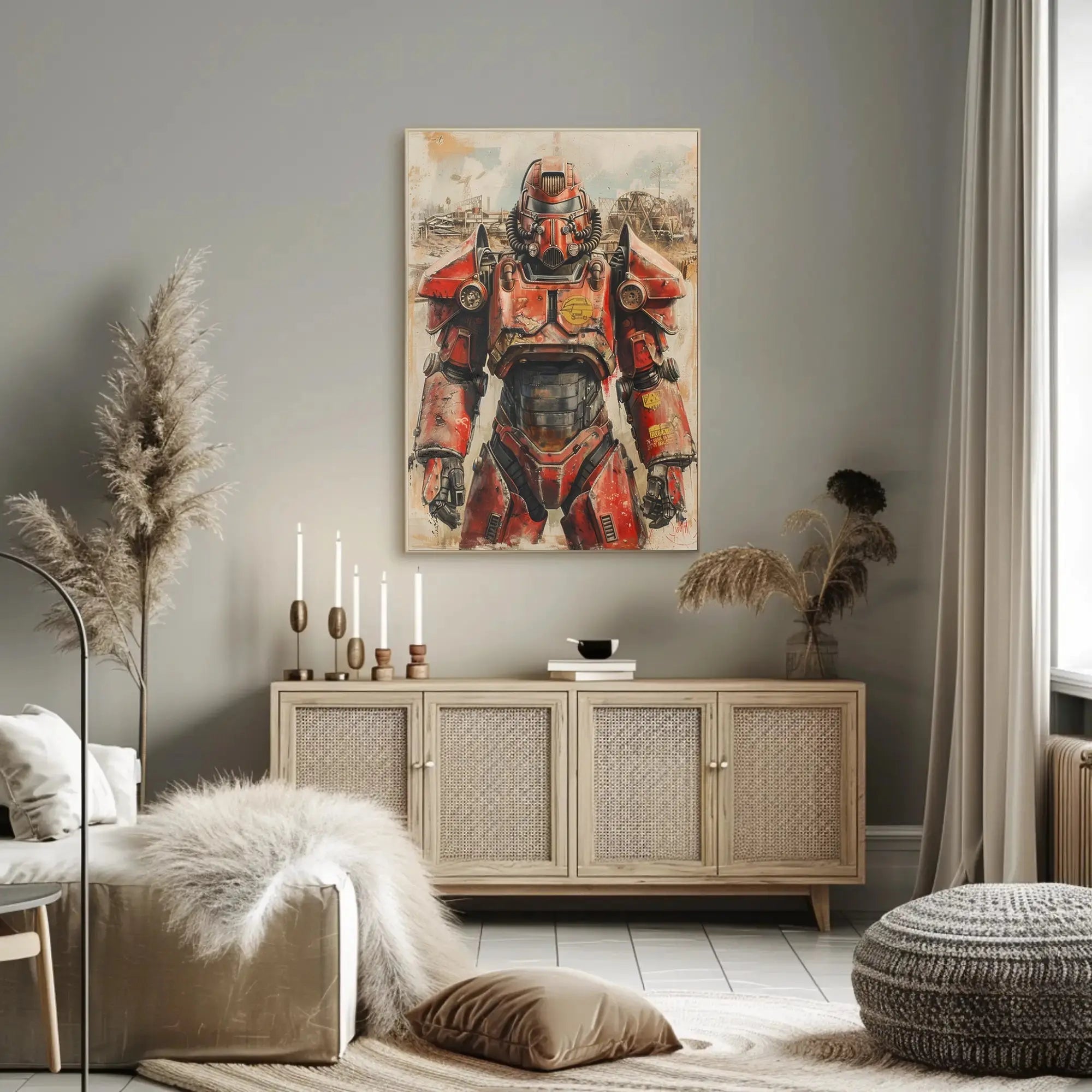 Futuristic Warrior in Industrial Setting Sci-Fi Poster PosterGoat