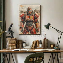 Futuristic Warrior in Industrial Setting Sci-Fi Poster PosterGoat