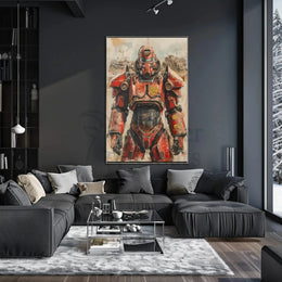Futuristic Warrior in Industrial Setting Sci-Fi Poster PosterGoat