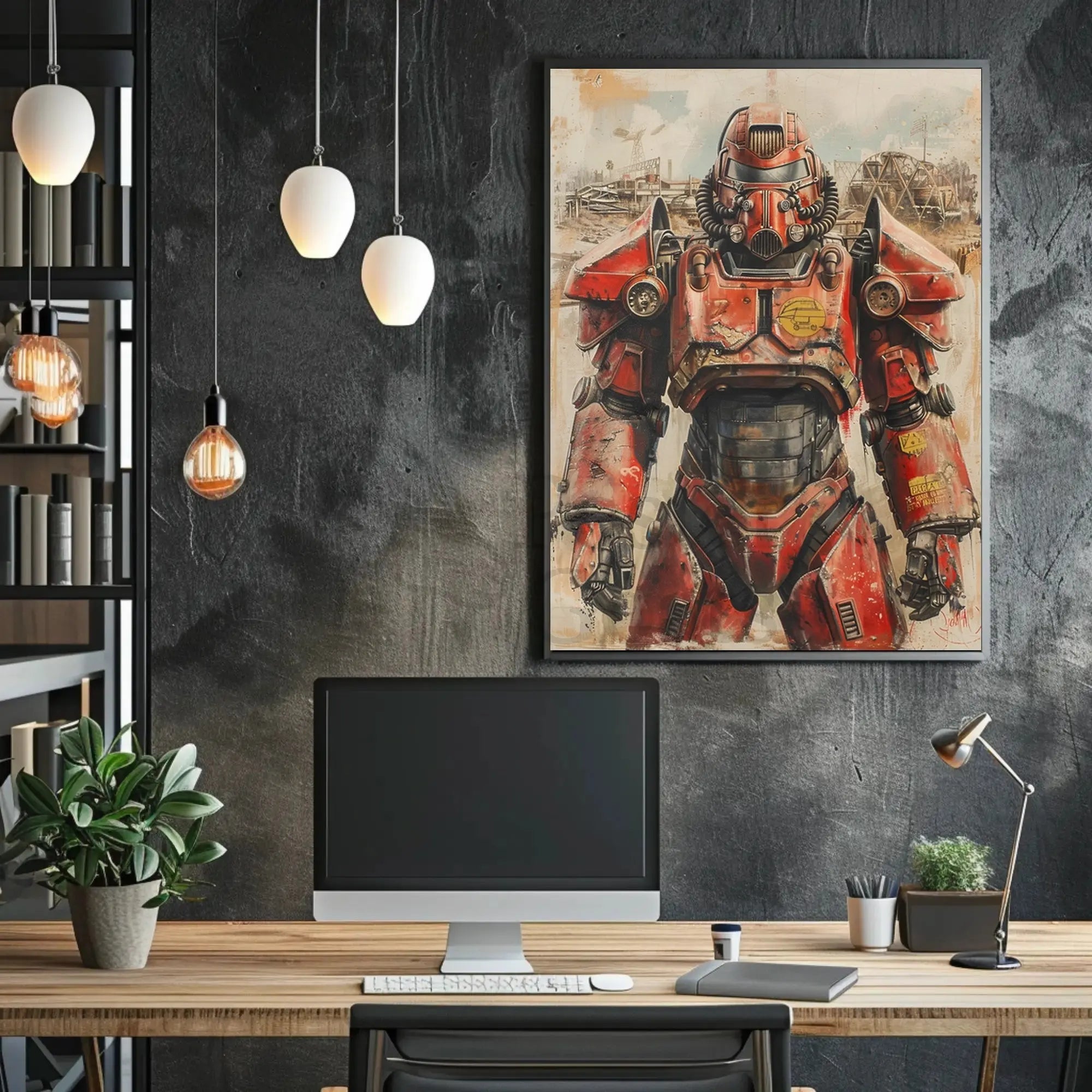 Futuristic Warrior in Industrial Setting Sci-Fi Poster PosterGoat