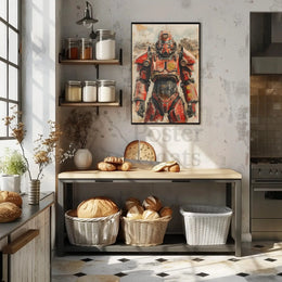 Futuristic Warrior in Industrial Setting Sci-Fi Poster PosterGoat