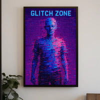 GLITCH ZONE Pixelated Humanoid in Futuristic Sci-Fi Poster PosterGoat