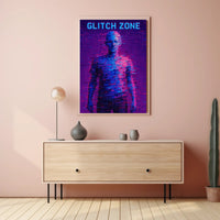 GLITCH ZONE Pixelated Humanoid in Futuristic Sci-Fi Poster PosterGoat