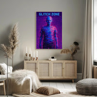 GLITCH ZONE Pixelated Humanoid in Futuristic Sci-Fi Poster PosterGoat