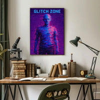 GLITCH ZONE Pixelated Humanoid in Futuristic Sci-Fi Poster PosterGoat