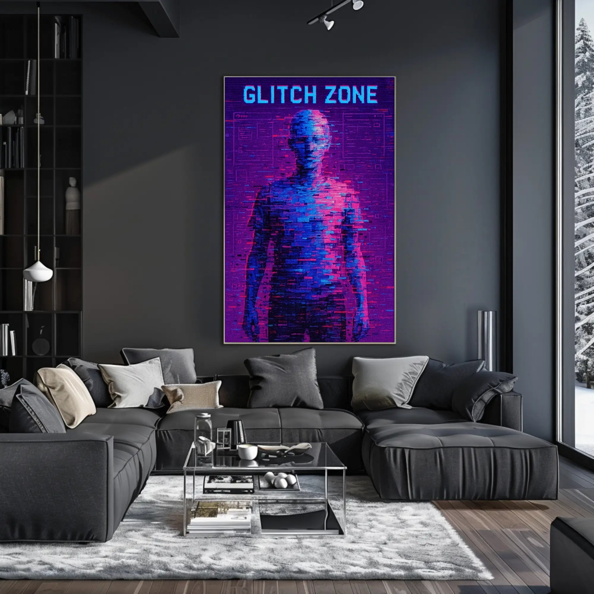 GLITCH ZONE Pixelated Humanoid in Futuristic Sci-Fi Poster PosterGoat