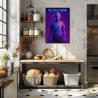 GLITCH ZONE Pixelated Humanoid in Futuristic Sci-Fi Poster PosterGoat