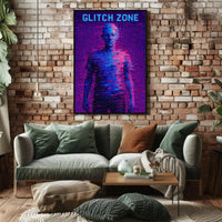 GLITCH ZONE Pixelated Humanoid in Futuristic Sci-Fi Poster PosterGoat