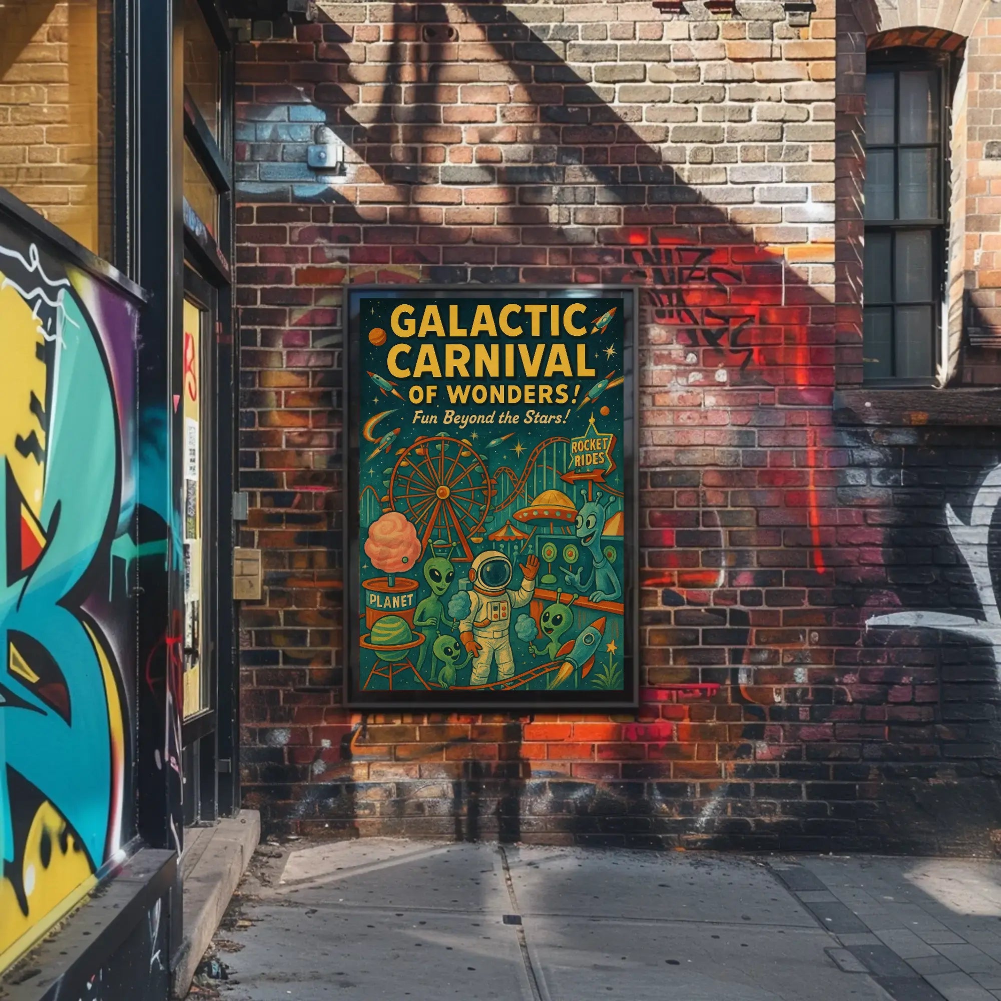 Galactic Carnival Extravaganza Futuristic Sci-Fi Poster PosterGoat