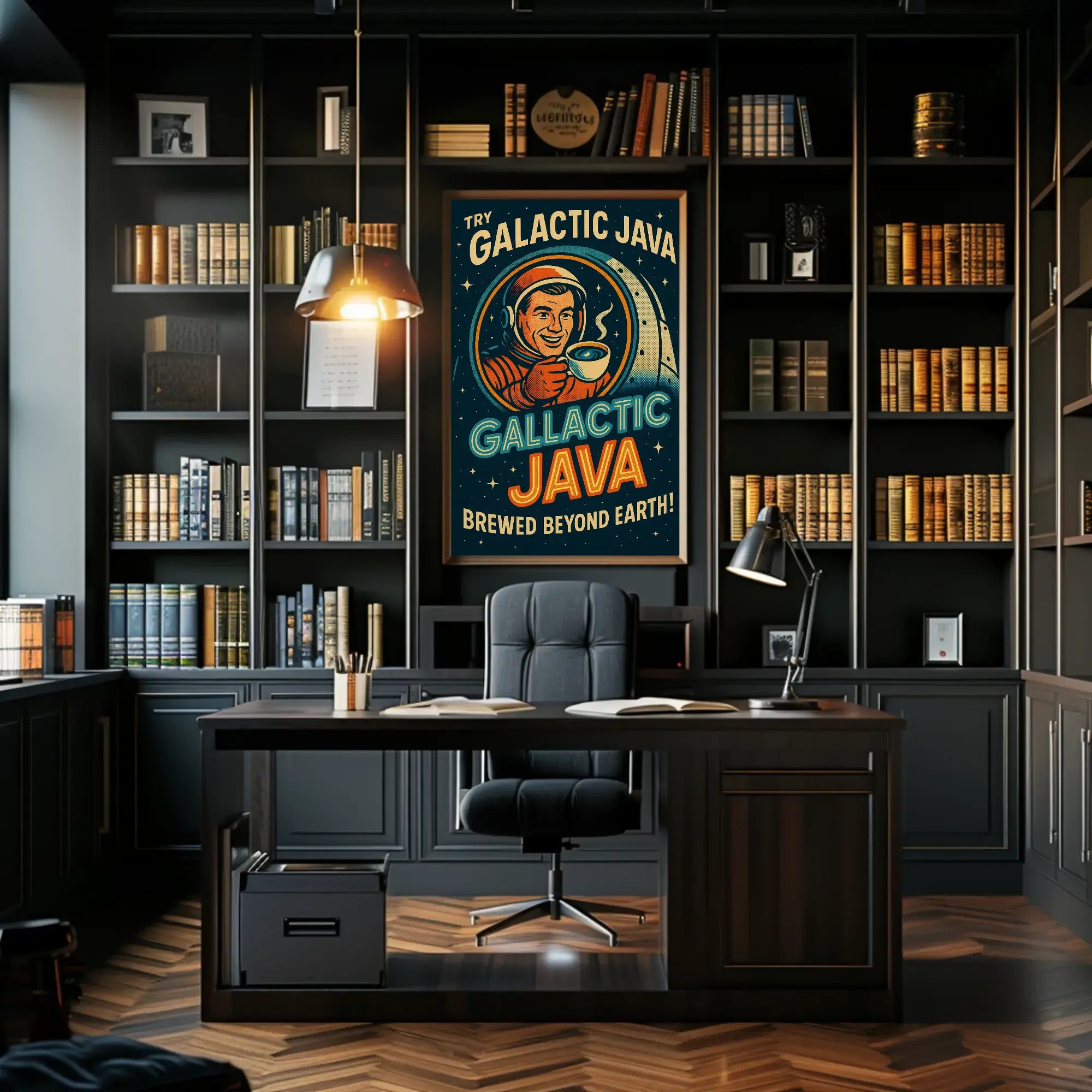 Galactic Java: Brewed Beyond Earth Futuristic Sci-Fi Poster PosterGoat