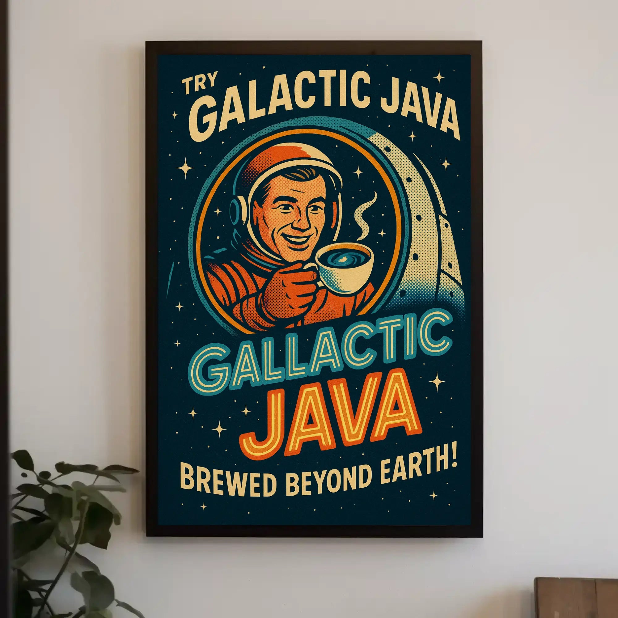 Galactic Java: Brewed Beyond Earth Futuristic Sci-Fi Poster PosterGoat