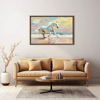 Galloping White Horse Beach Scene Animal Poster PosterGoat