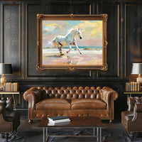 Galloping White Horse Beach Scene Animal Poster PosterGoat