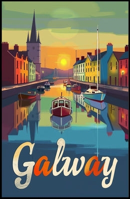 Galway Canal Sunset Art Print - Travel Poster PosterGoat