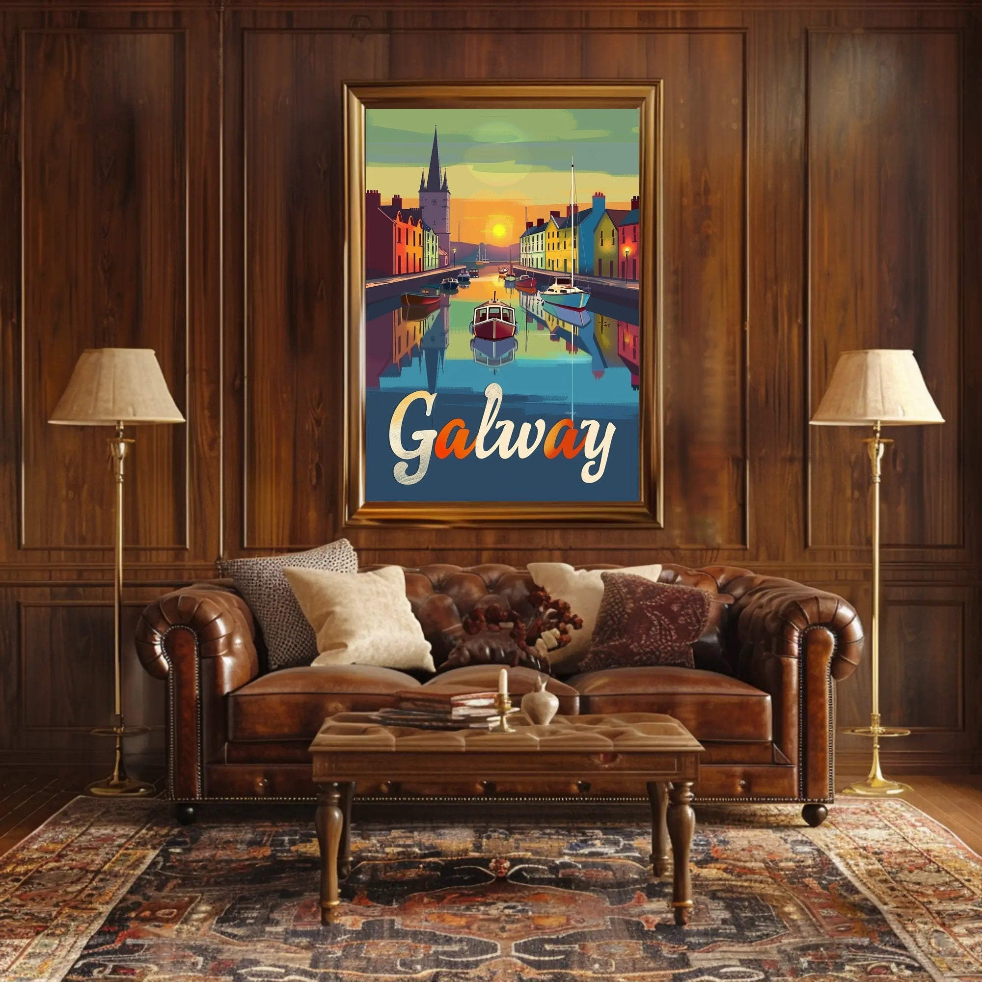 Galway Canal Sunset Art Print - Travel Poster PosterGoat