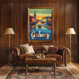 Galway Canal Sunset Art Print - Travel Poster PosterGoat