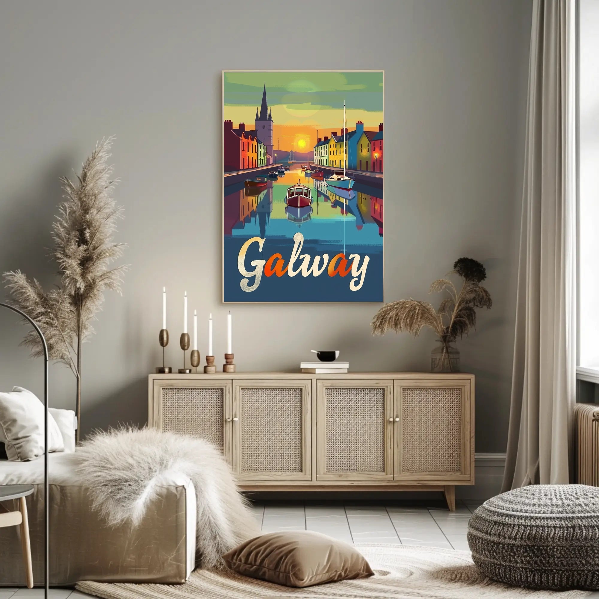 Galway Canal Sunset Art Print - Travel Poster PosterGoat