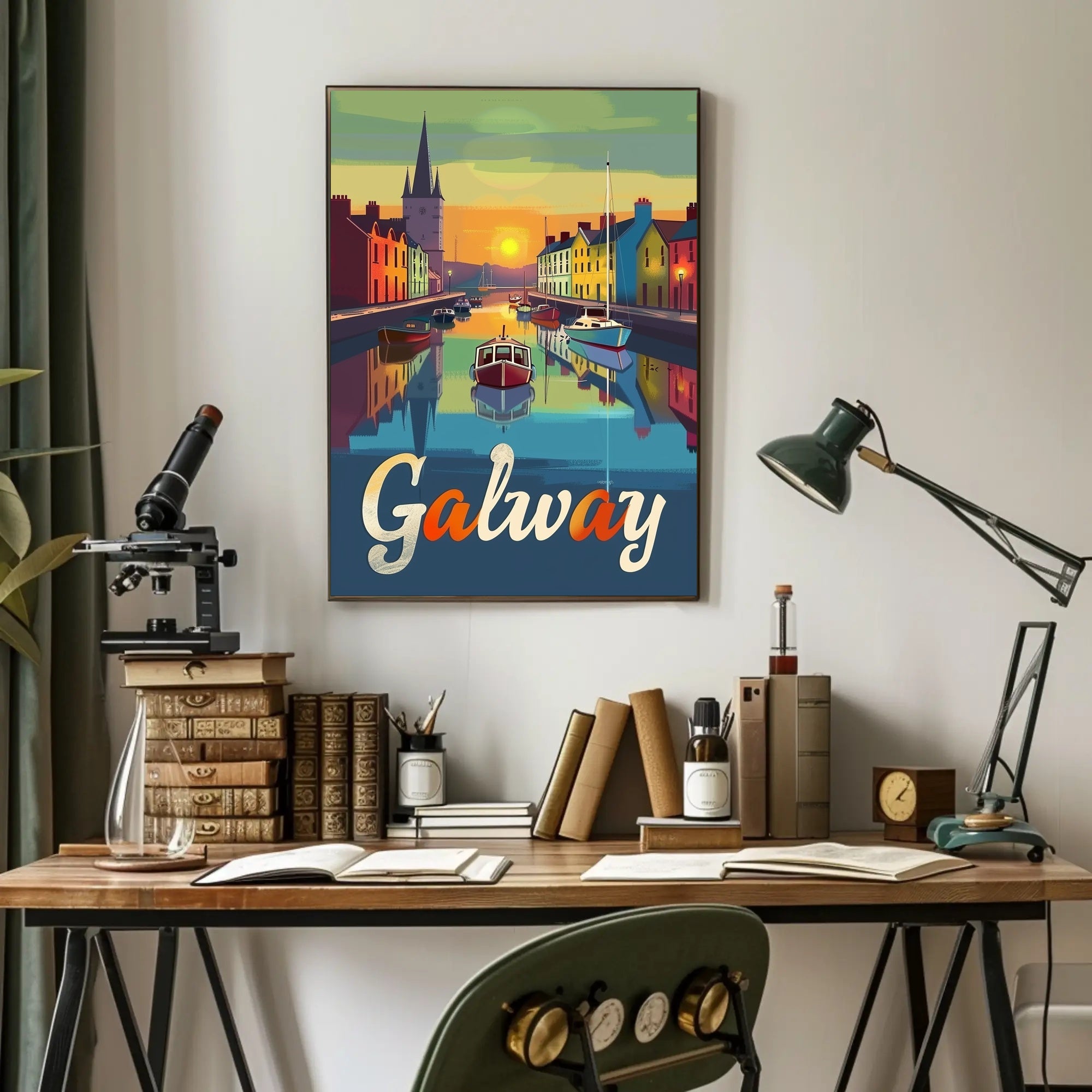 Galway Canal Sunset Art Print - Travel Poster PosterGoat