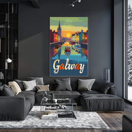 Galway Canal Sunset Art Print - Travel Poster PosterGoat
