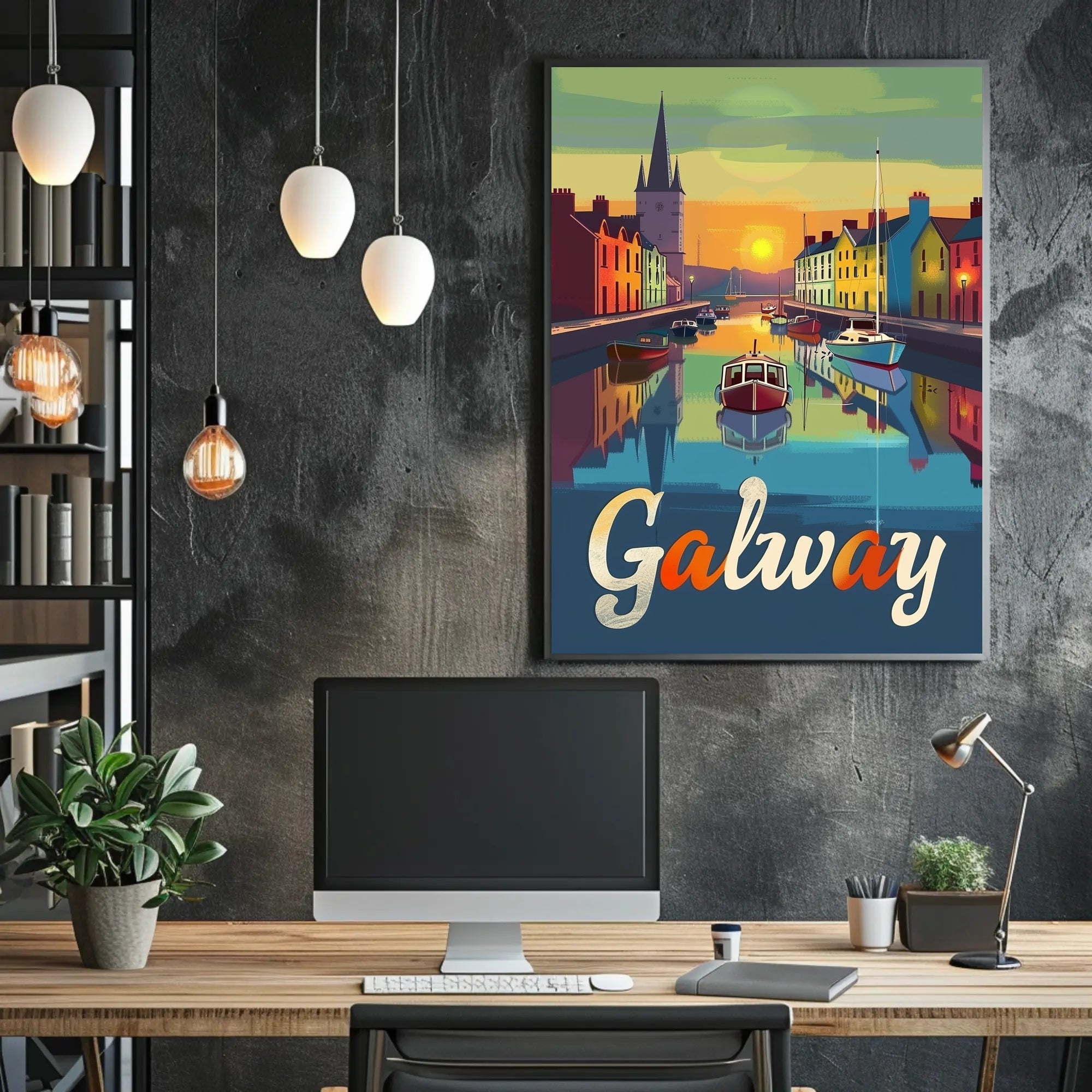 Galway Canal Sunset Art Print - Travel Poster PosterGoat
