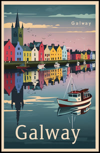 Galway Waterfront in Vintage Travel Poster Style PosterGoat