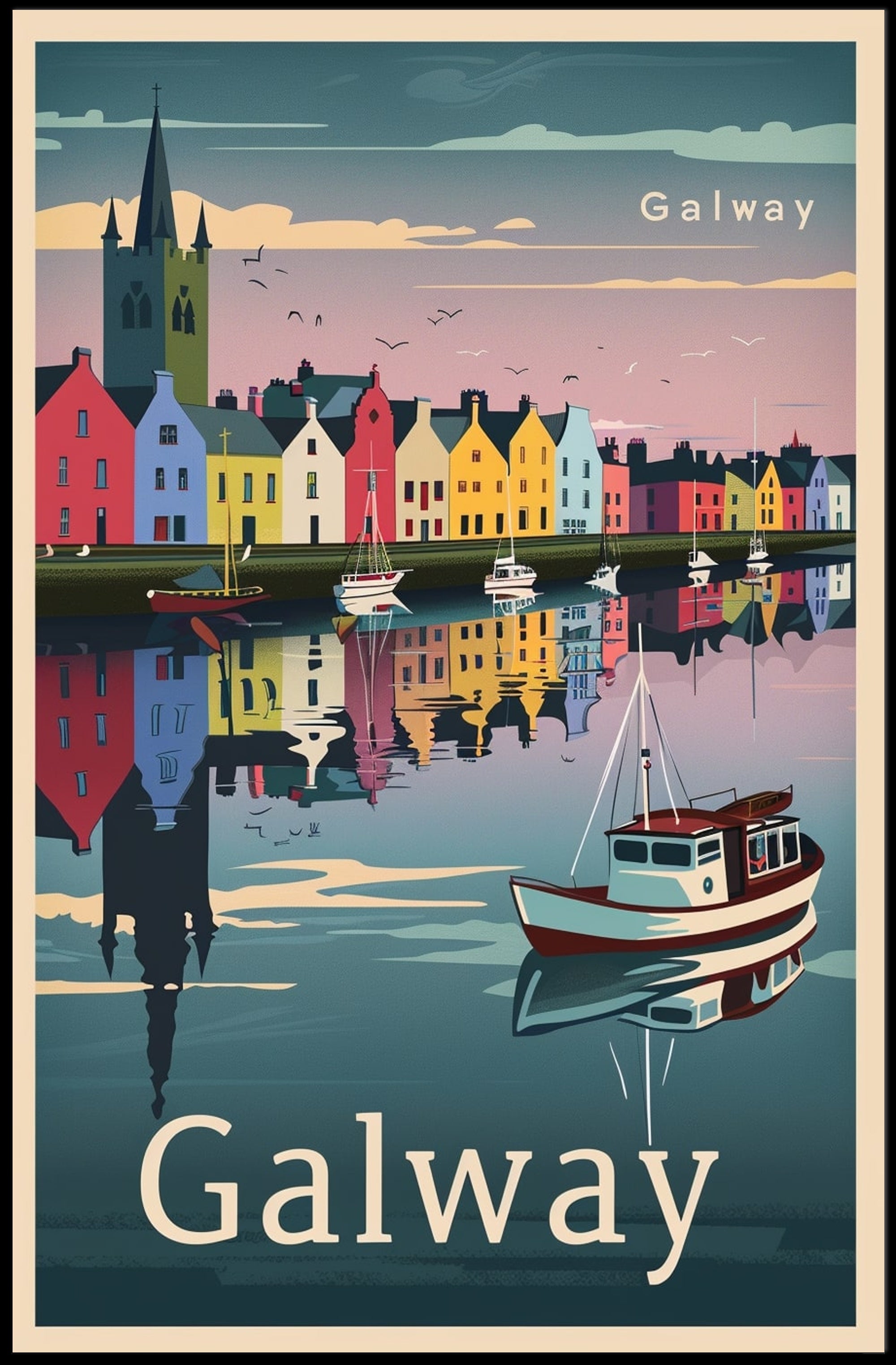 Galway Waterfront in Vintage Travel Poster Style PosterGoat