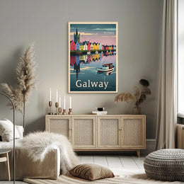 Galway Waterfront in Vintage Travel Poster Style PosterGoat