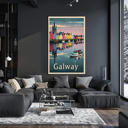 Galway Waterfront in Vintage Travel Poster Style PosterGoat