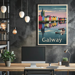 Galway Waterfront in Vintage Travel Poster Style PosterGoat