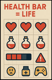 Gaming Health Infographic with Icons and Symbols - Educational or Infographic Poster PosterGoat