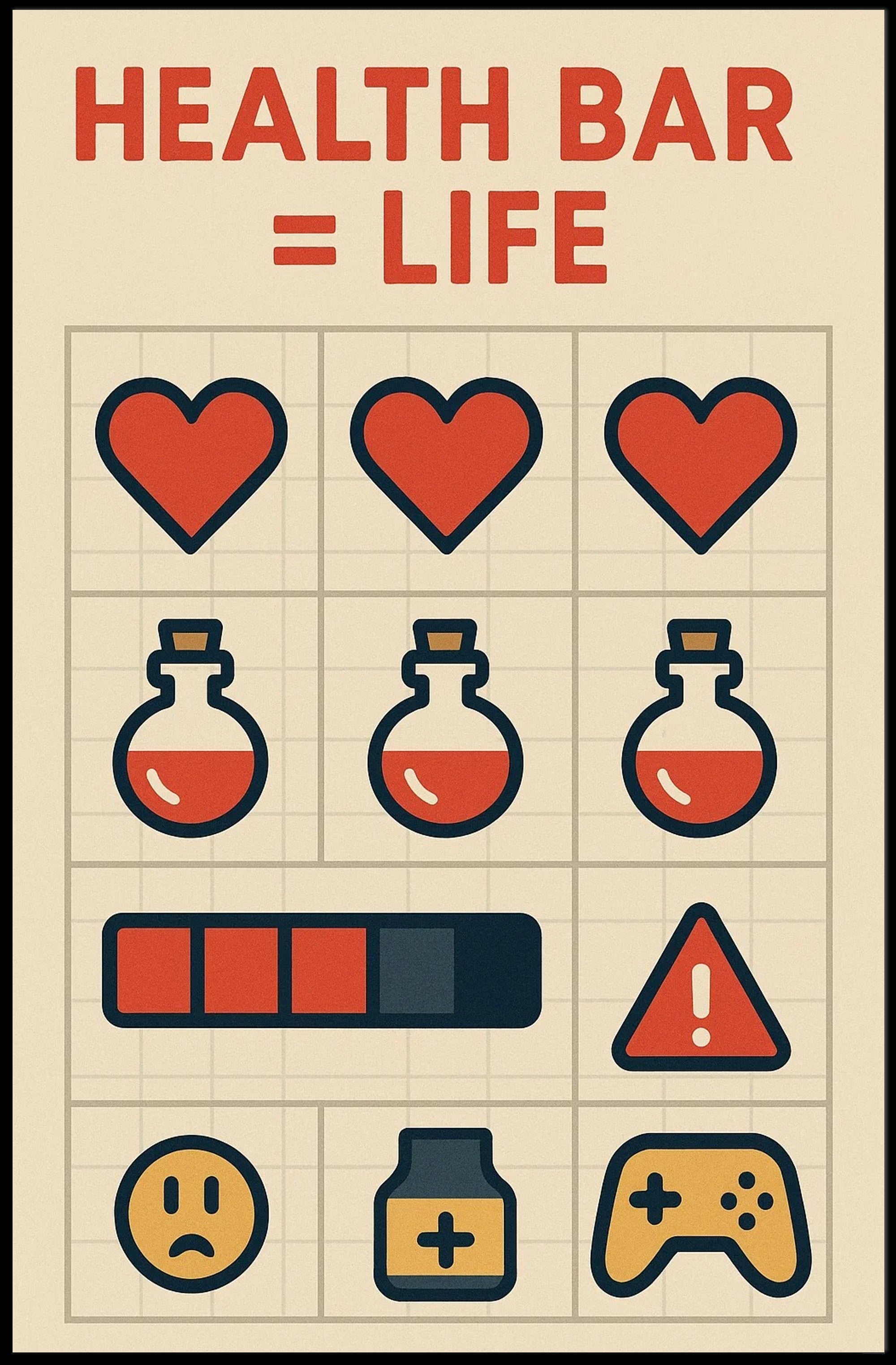 Gaming Health Infographic with Icons and Symbols - Educational or Infographic Poster PosterGoat