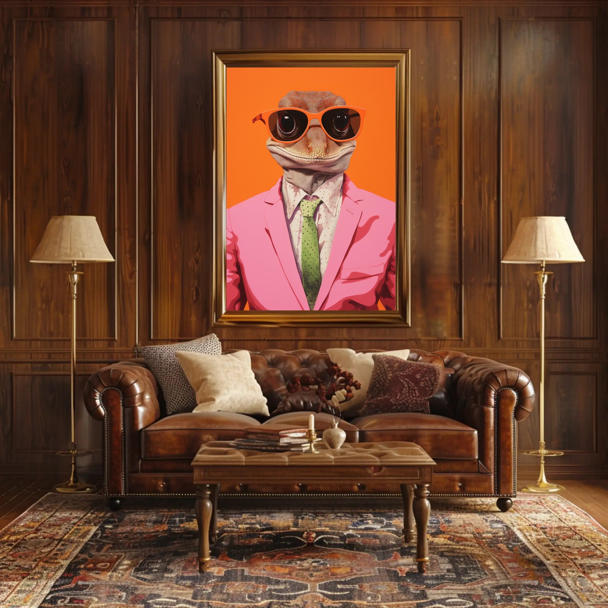 Gecko Style Icon in Surreal Pop Culture Poster PosterGoat
