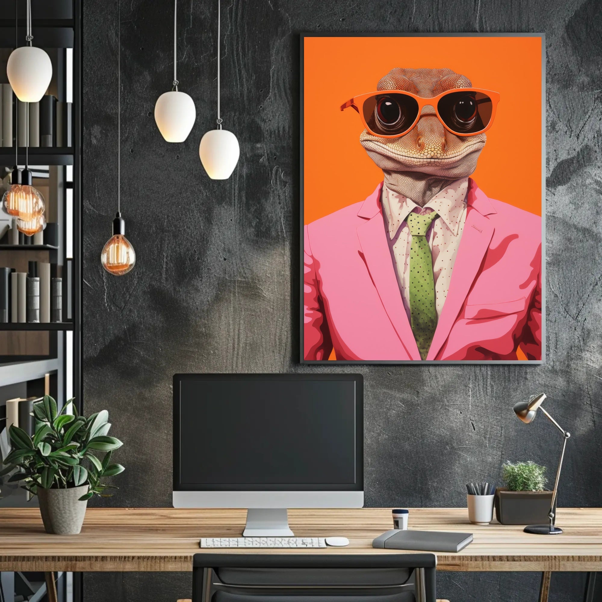 Gecko Style Icon in Surreal Pop Culture Poster PosterGoat