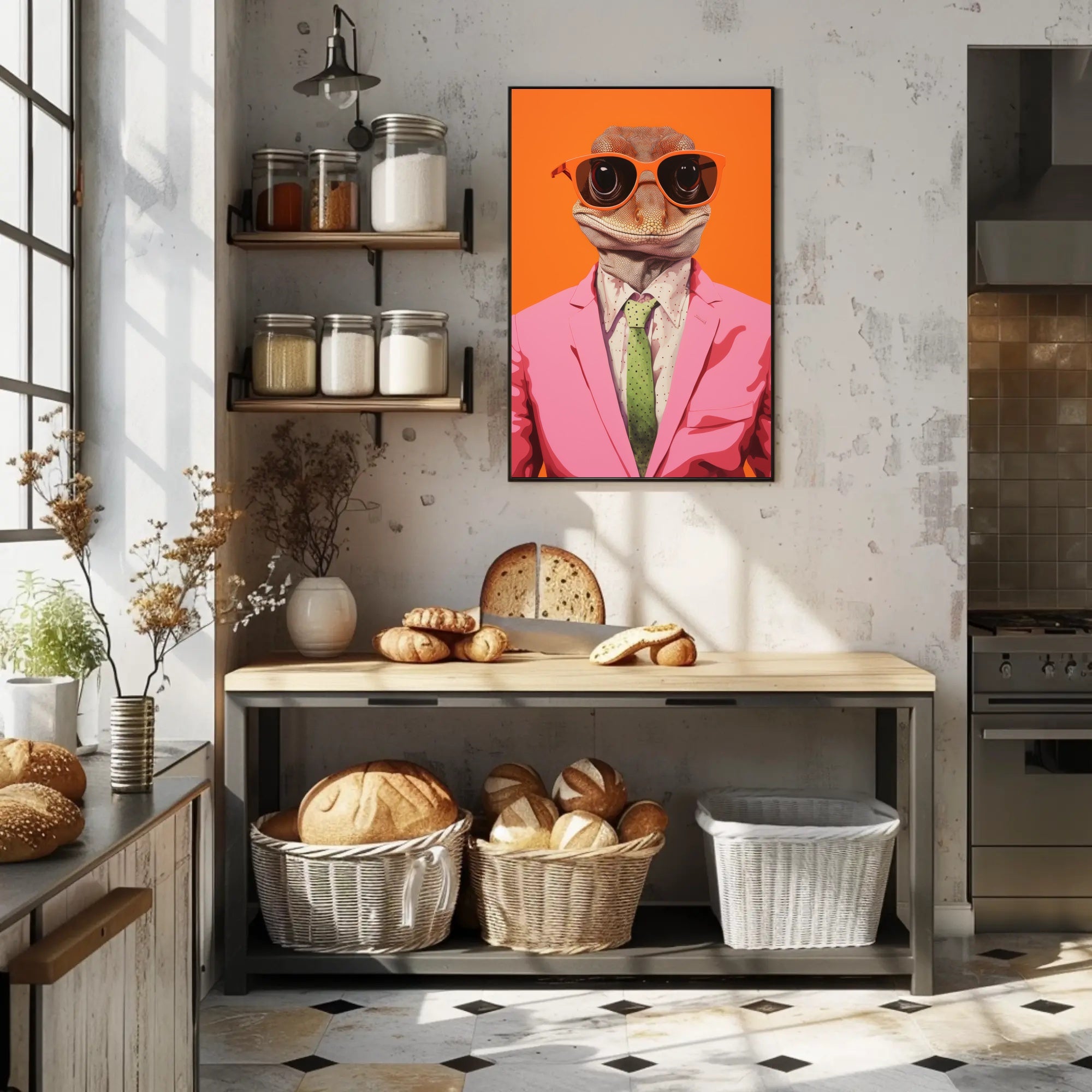Gecko Style Icon in Surreal Pop Culture Poster PosterGoat