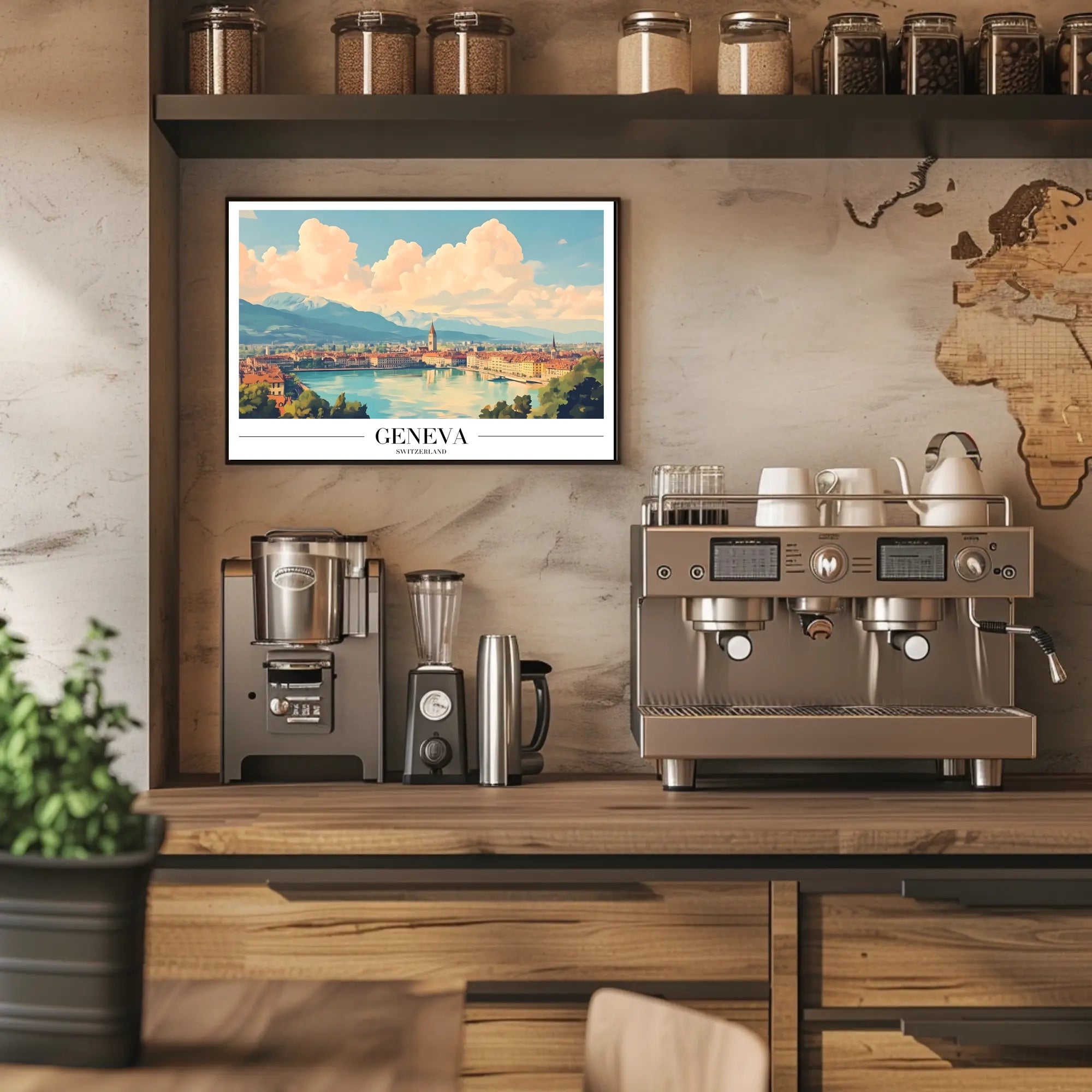 Geneva Travel Poster: Serene European Landscape with Lake View PosterGoat
