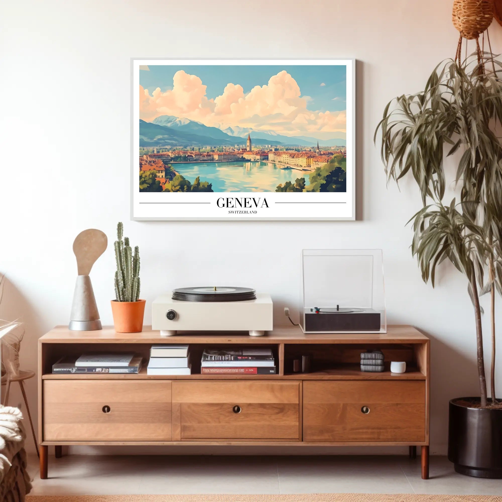Geneva Travel Poster: Serene European Landscape with Lake View PosterGoat